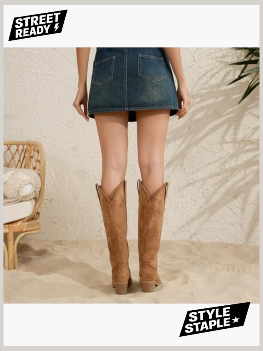Cowboy Boots for Women Knee High Square Toe Cowgirl Boots with Side Zipper - Picture 6 of 7